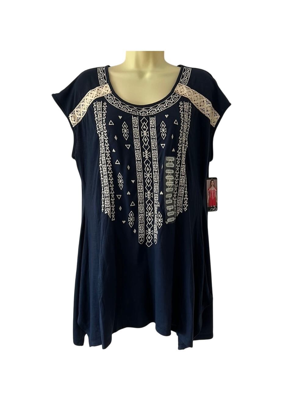 rxb Navy Blue & Cream Embellished Sleeveless Knit Tunic Top NWT